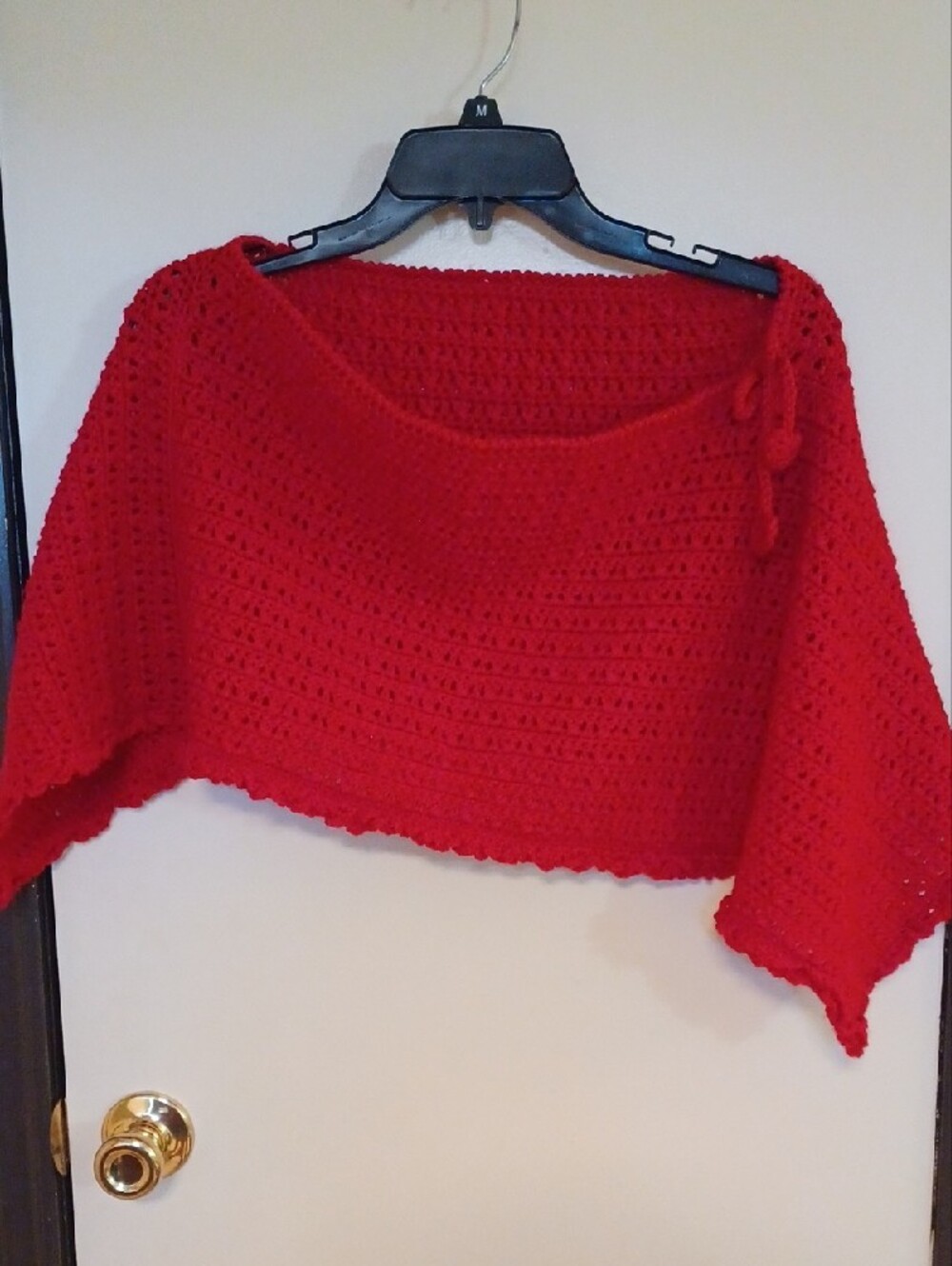 Red Crochet Cropped Poncho Handmade